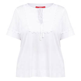 Marina Rinaldi Cotton Tie Neck T-Shirt White  - Plus Size Collection