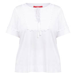 Marina Rinaldi Cotton Tie Neck T-Shirt White  - Plus Size Collection
