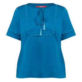 Marina Rinaldi Cotton Tie Neck T-Shirt Turquoise  - Plus Size Collection