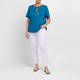 Marina Rinaldi Cotton Tie Neck T-Shirt Turquoise 