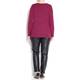 MARINA RINALDI BORDEAUX ASYMMETRIC CHIFFON TRIM SWEATER