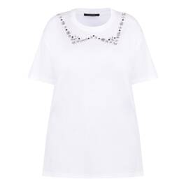 Marina Rinaldi Jewel Collar Embellished T-Shirt White - Plus Size Collection