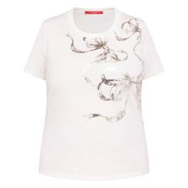 Marina Rinaldi Foil Bow Jersey T-Shirt Cream - Plus Size Collection
