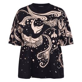 Marina Rinaldi Print Cotton T-Shirt Black and Beige - Plus Size Collection