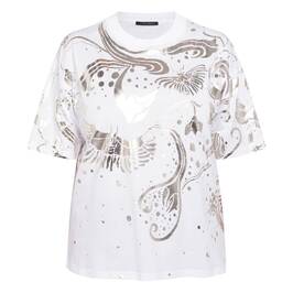 Marina Rinaldi Print Cotton T-Shirt White and Gold - Plus Size Collection