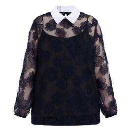 Marina Rinaldi Embroidered Lace Collared Top - Plus Size Collection