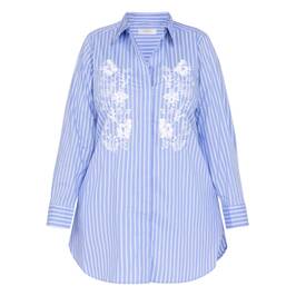 Noen Stripe Embroidered Shirt Blue  - Plus Size Collection