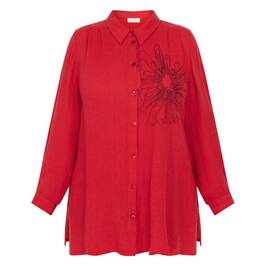 Noen Flax Linen Embroidered Shirt Red - Plus Size Collection