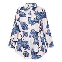 Noen Blue Gingko Print Linen Blend Shirt  - Plus Size Collection