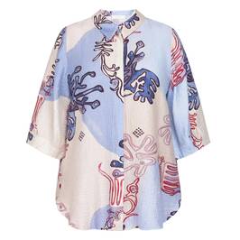 Noen Coral Print Shirt Blue  - Plus Size Collection
