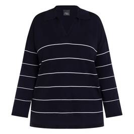 Persona by Marina Rinaldi Collared Striped Sweater Navy  - Plus Size Collection