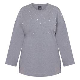 Persona Rhinestone Embellished Cotton Sweatshirt Grey  - Plus Size Collection