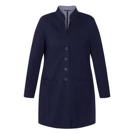 RoFa Textured Cotton-Blend Long Jacket Navy  - Plus Size Collection