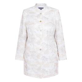 Rofa Long Embroidered Linen Jacket Cream - Plus Size Collection