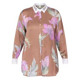 RYY Floral Shirt Jewel Collar Mocha - Plus Size Collection