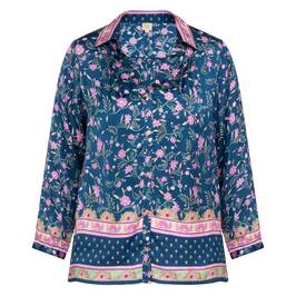 RYY Floral Print Satin Shirt Navy - Plus Size Collection
