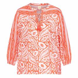 RYY Satin Block Print Tunic Coral  - Plus Size Collection