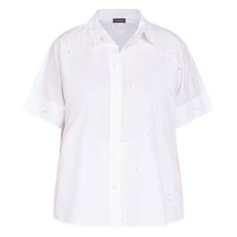 Samoon Floral Beaded Shirt White  - Plus Size Collection