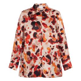 SeeYou by Biggi M Ink Blot Print Satin Shirt Red  - Plus Size Collection