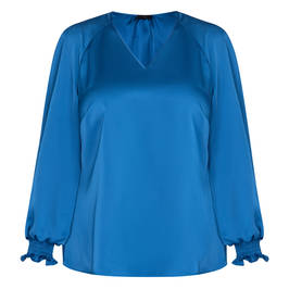 Tia Satin Blouse Cobalt Blue  - Plus Size Collection