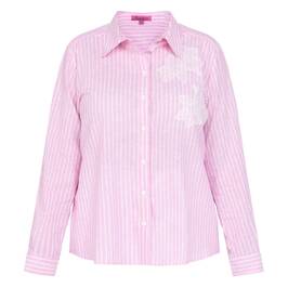 Tinta & Bariloche Linen Blend Candy Stripe Shirt Pink  - Plus Size Collection