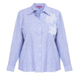 Tinta & Bariloche Striped Embroidered Cotton Linen Shirt Blue - Plus Size Collection