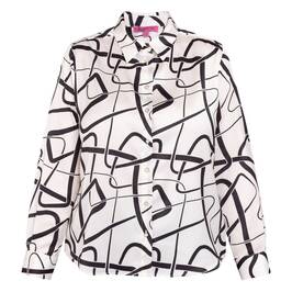 Tinta & Bariloche Link Print Satin Shirt Black and Off-White - Plus Size Collection