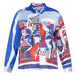Tinta & Bariloche Holiday Print Satin Shirt Blue - Plus Size Collection