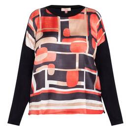 Tinta & Bariloche Abstract Print Satin Front Top Black - Plus Size Collection