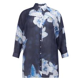 Yoek Orchid Print Blouse Indigo  - Plus Size Collection