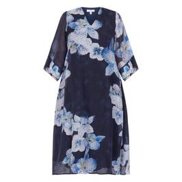 Yoek Orchid Print Dress Indigo  - Plus Size Collection