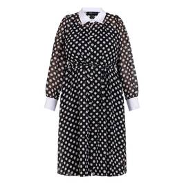 Yoek Polka Dot Georgette Dress Black  - Plus Size Collection