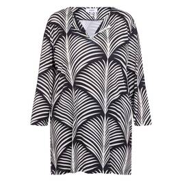 Yoek Frond Print Tunic Black And White  - Plus Size Collection