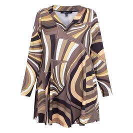 Yoek Sixties-Inspired Swirl Print Top Taupe  - Plus Size Collection