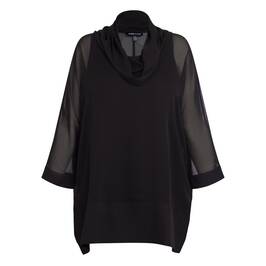 Yoek Sheer Cowl Neck Tunic Black  - Plus Size Collection