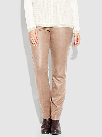 BEIGE's own label - Pull on crackle effect trousers - Truffle