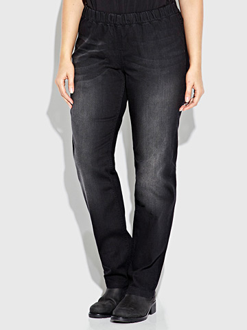 Aprico - Pull on straight leg distressed black jeans
