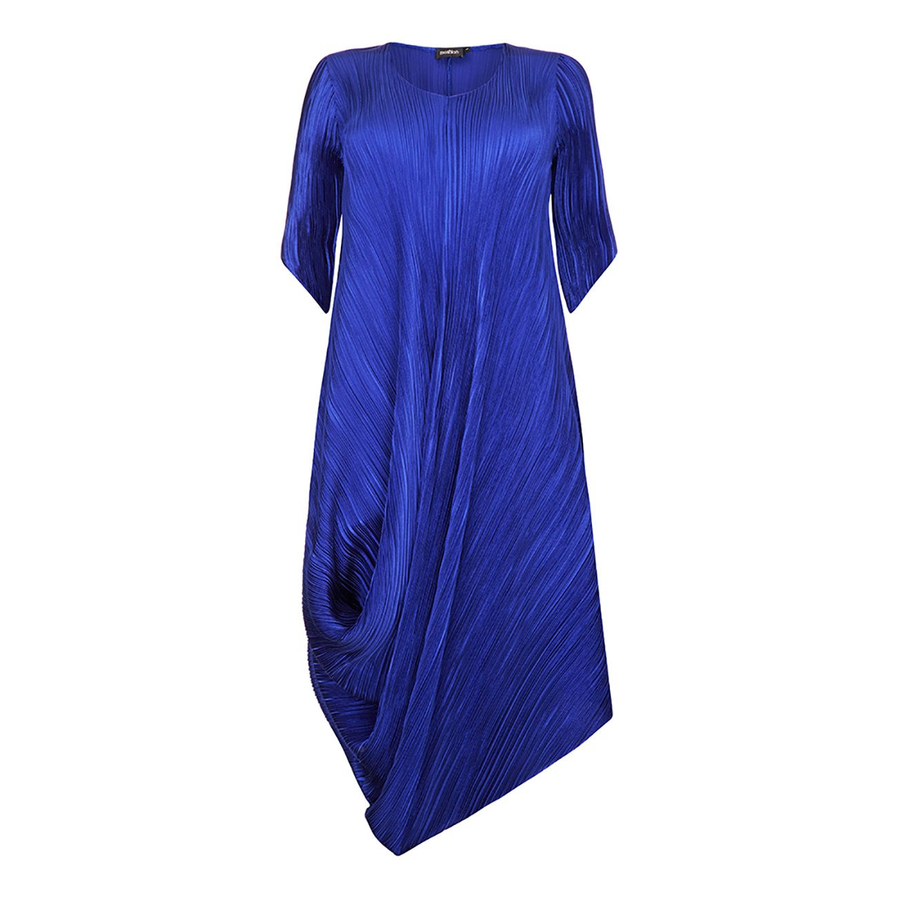 Mashiah Blue Pleated Satin Statement Dress