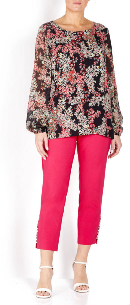 Beige Pearl Hem Trousers Cerise