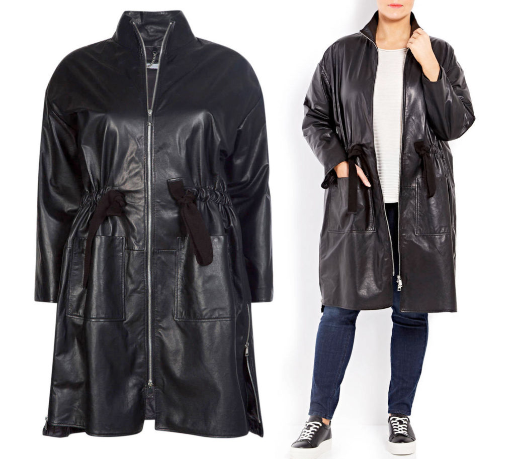 Yoek Drawstring Leather Coat 