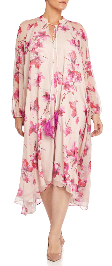 MARINA RINALDI GEORGETTE DRESS CREAM AND FUCHSIA 