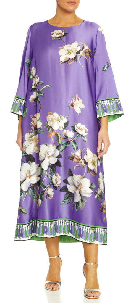 Piero Moretti Gardenia Print Silk Dress Lilac 