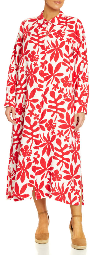 Yoek Linen Floral Dress Red and White 