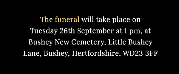 The funeral for Leanda Walters will take place on Tuesday 26th September 2023 at 1 pm. The funeral will take place at Bushey New Cemetery, Little Bushey Lane, Bushey, WD23 3FF