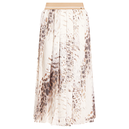 Marina Rinaldi Long Pleated Animal Print Skirt Cream