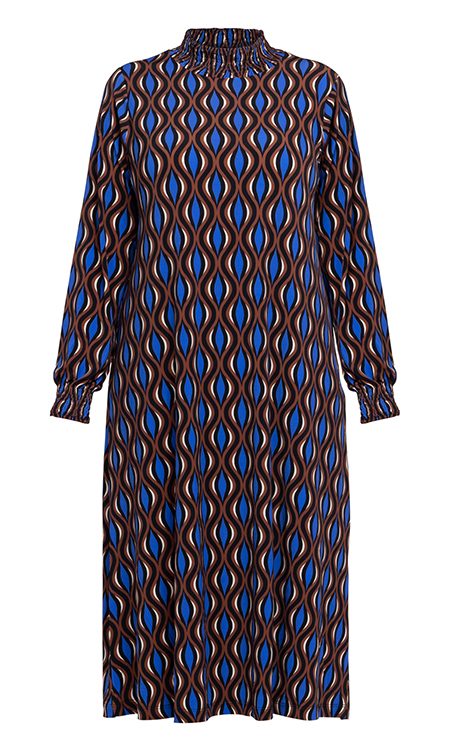 Yoek Moroccan Print Dress Cobalt and Brown