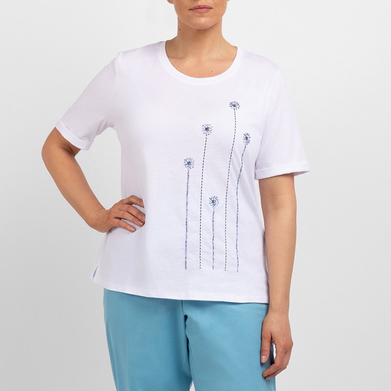 Luisa Viola Beaded Flower Cotton T-Shirt